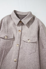 Light Grey Turn Down Collar Flap Pockets Buttoned Shacket Jackets JT's Designer Fashion