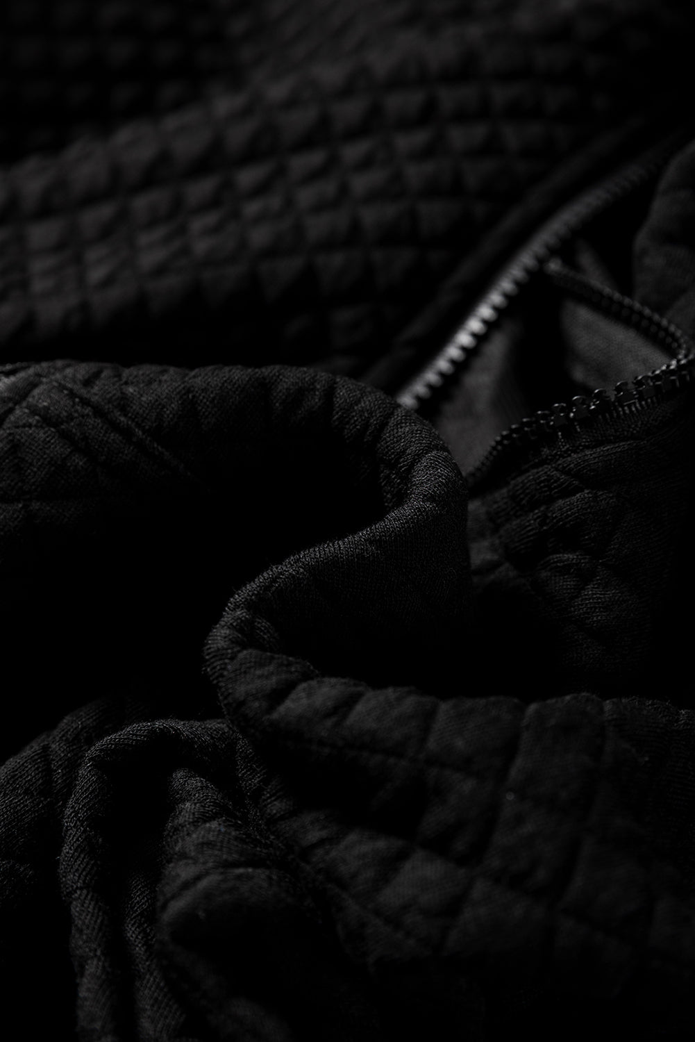 Black Quilted Side Pockets Zipper Hooded Jacket Jackets JT's Designer Fashion