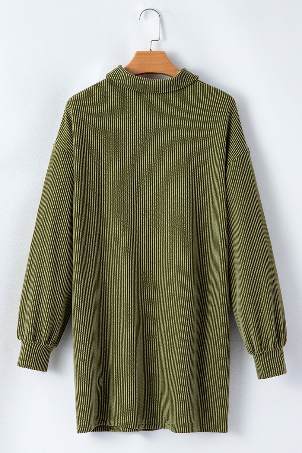 Moss Green Corded Buttons Placket Drop Shoulder Collared Shift Dress Mini Dresses JT's Designer Fashion