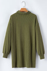 Moss Green Corded Buttons Placket Drop Shoulder Collared Shift Dress Mini Dresses JT's Designer Fashion