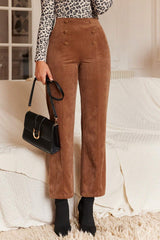 Chestnut Solid Color Double Breasted Straight Leg Pants Pants & Culotte JT's Designer Fashion