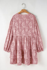 Peach Blossom Floral Surplice V Neck Tiered Ruffled Plus Size Dress Plus Size Mini Dresses JT's Designer Fashion