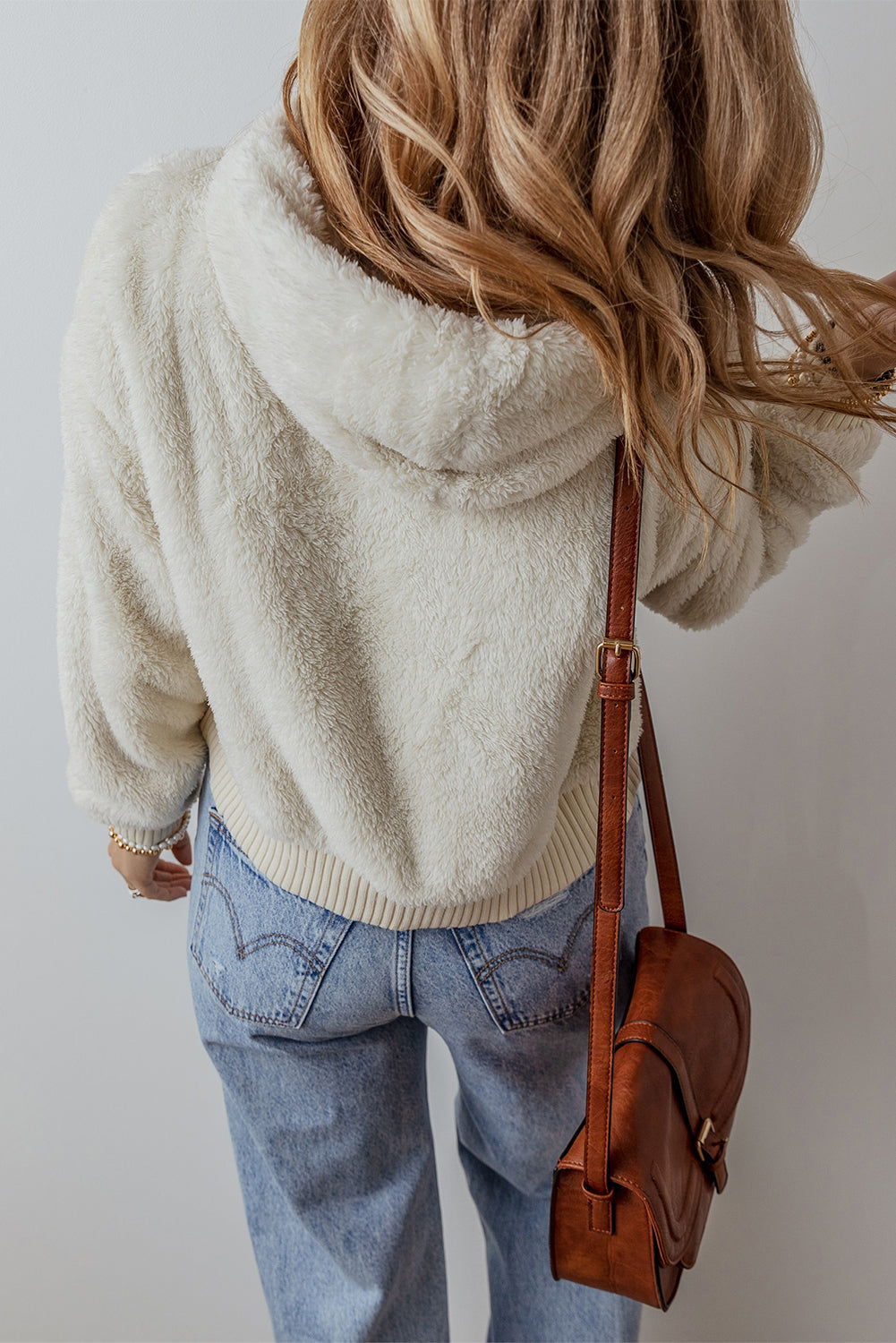 White Contrast Ribbed Edge Plush Hoodie Sweatshirts & Hoodies JT's Designer Fashion