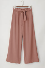 Coffee High Waisted Tie Front Side Pocket Wide Leg Flowy Casual Pants Pants & Culotte JT's Designer Fashion