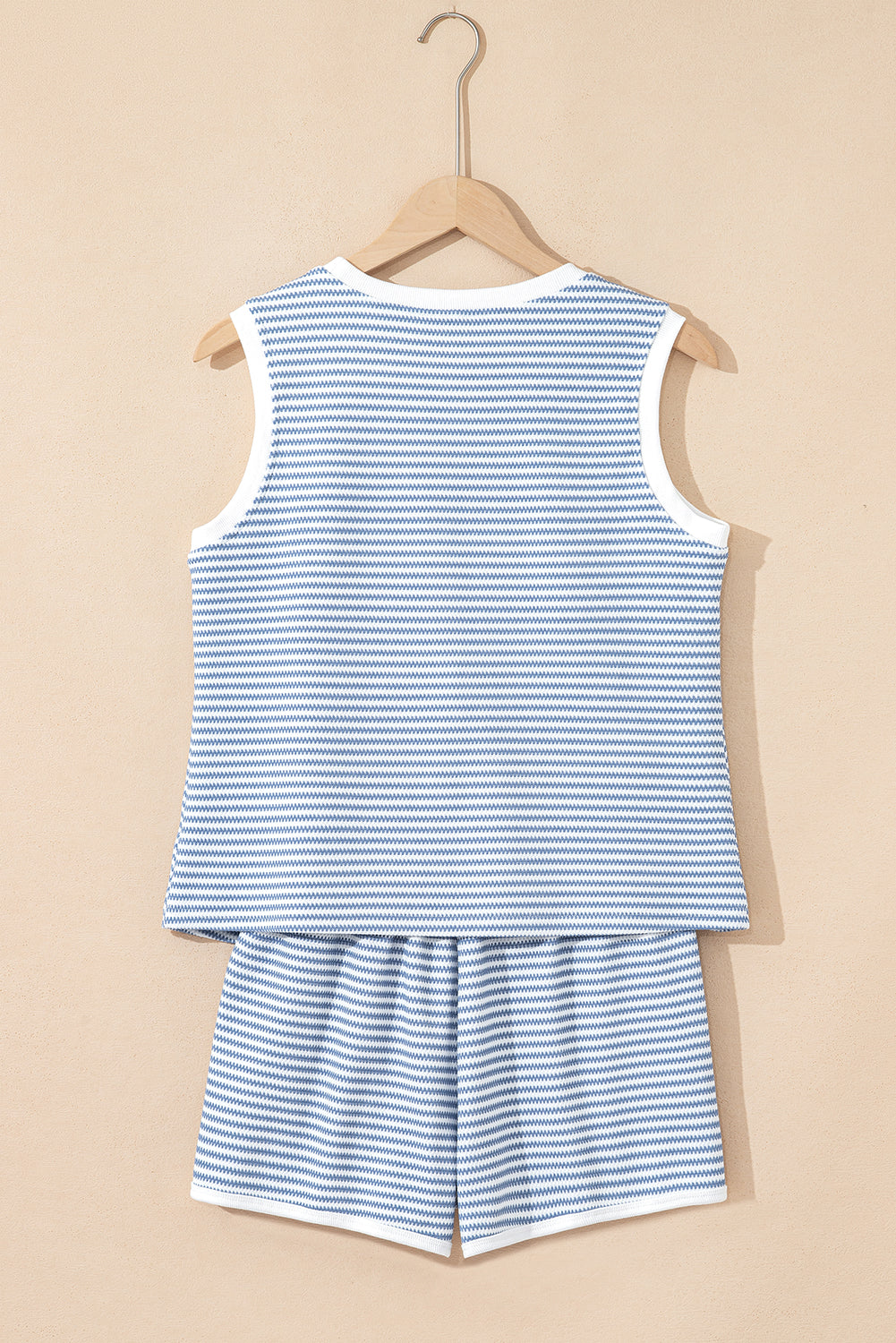 Myosotis Contrast Trim Striped Vest Drawstring Shorts Set Short Sets JT's Designer Fashion