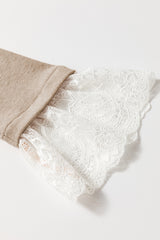 Parchment Seam Detail Lace Contrast Cuffs Raglan Sleeve Top Long Sleeve Tops JT's Designer Fashion