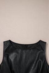 Black Vegan Leather Sleeveless Mini Dress Mini Dresses JT's Designer Fashion