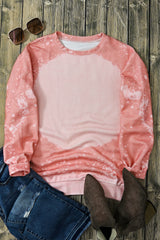 Pink Bleached Round Neck Pullover Sweatshirt Sweatshirts & Hoodies JT's Designer Fashion