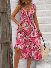 Ruffled Smocked Printed Sleeveless Dress JT's Designer Fashion