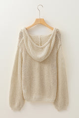 Jet Stream Hollow-out Kangaroo Pocket V Neck Hooded Sweater Sweaters JT's Designer Fashion