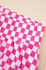 Pink Checkerboard T Shirt and High Waist Skorts 2 Piece Outfit Short Sets JT's Designer Fashion