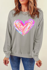 Gray Valentines Brushwork Heart Graphic Drop Shoulder Sweatshirt Graphic Sweatshirts JT's Designer Fashion