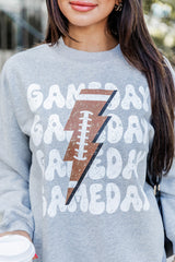 Gray GAME DAY Lightning Rugby Football Print Pullover Sweatshirt Graphic Sweatshirts JT's Designer Fashion
