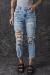 Sky Blue Acid Wash Distressed Slim Fit Jeans Jeans JT's Designer Fashion