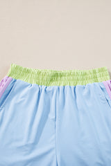 Blue Contrast Trim Cap Sleeve Tee Shorts Set Short Sets JT's Designer Fashion