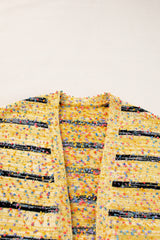 Beige Striped Pom Pom Knit Open Front Long Cardigan Cardigans JT's Designer Fashion