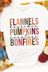 White FLANNELS PUMPKINS BONFIRES Crewneck Graphic Tee Graphic Tees JT's Designer Fashion