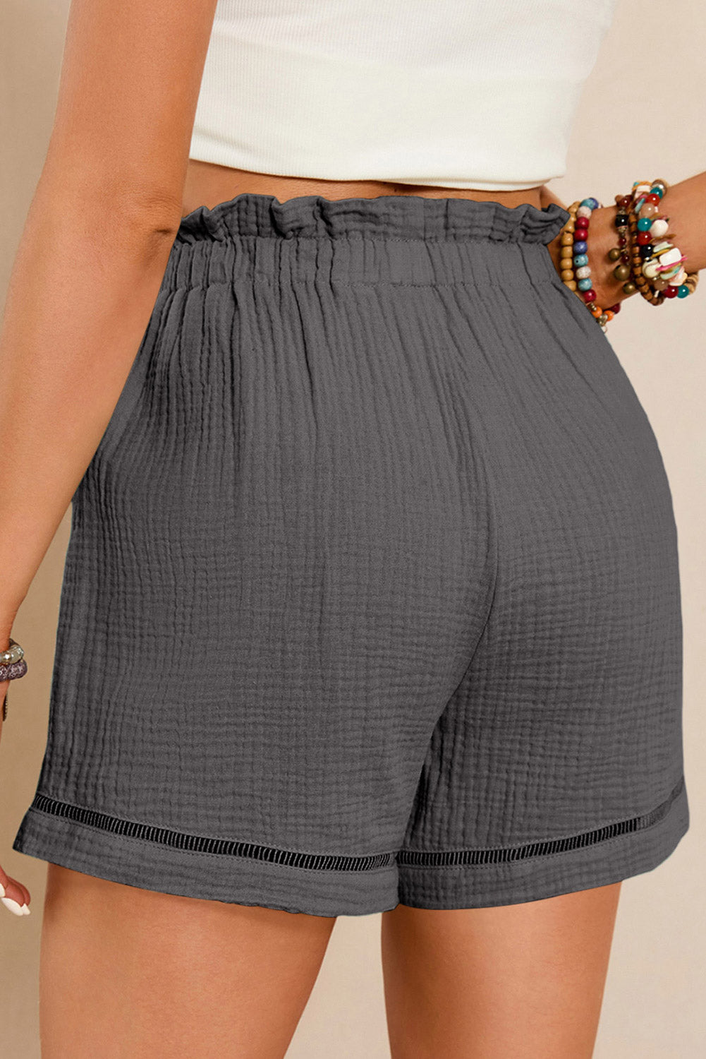 Dark Grey Cotton Gauze Paperbag Shorts Casual Shorts JT's Designer Fashion