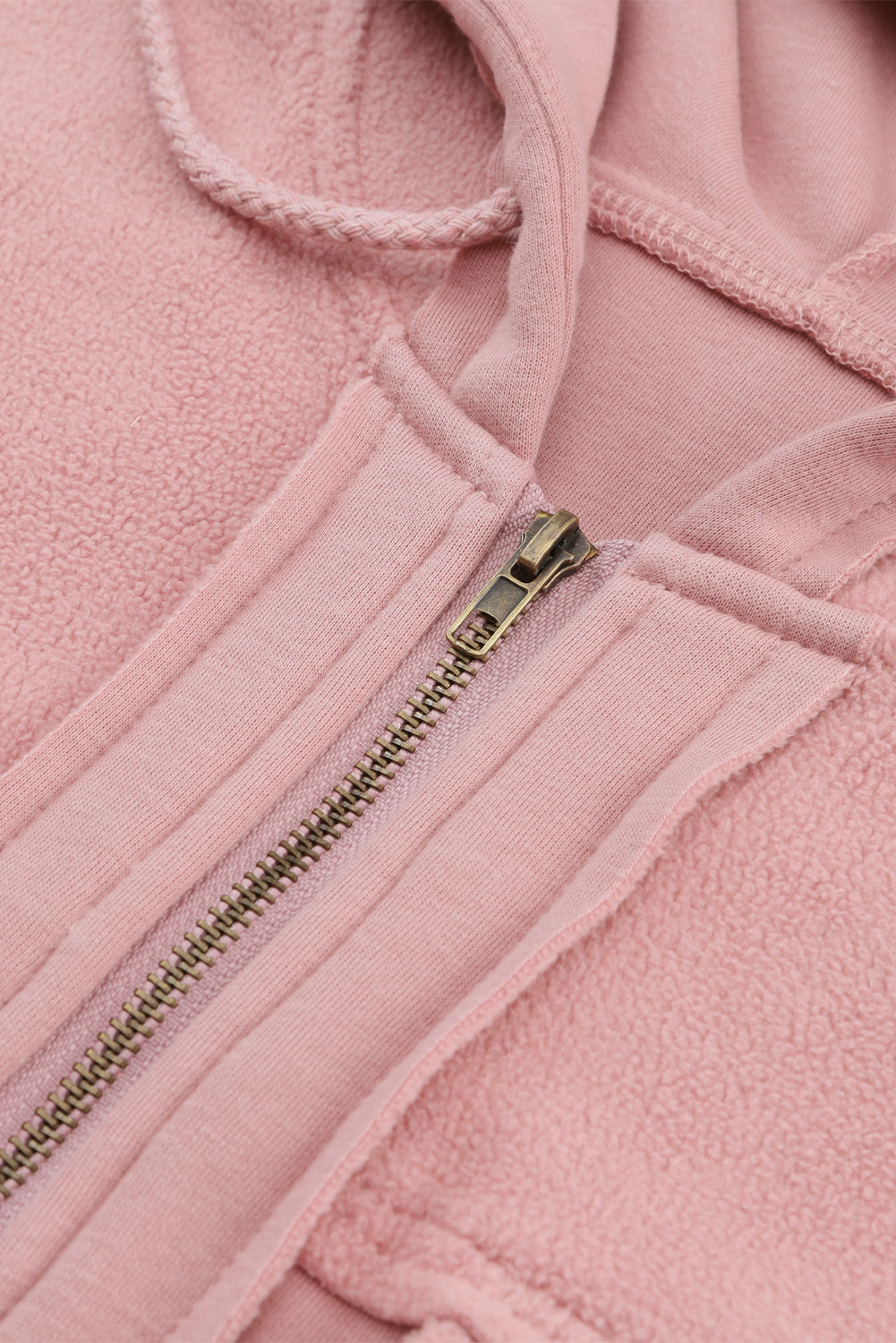 Pink Flap Pocket Drawstring Hood Zip Up Jacket Jackets JT's Designer Fashion