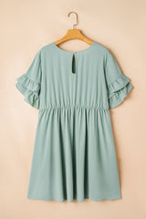Grass Green Ruffle Trim Short Sleeve Plus Size Flared Mini Dress Plus Size Mini Dresses JT's Designer Fashion