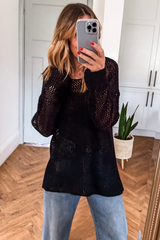 Black Crochet Hollow-out Jumper Top Sweater Sweaters JT's Designer Fashion
