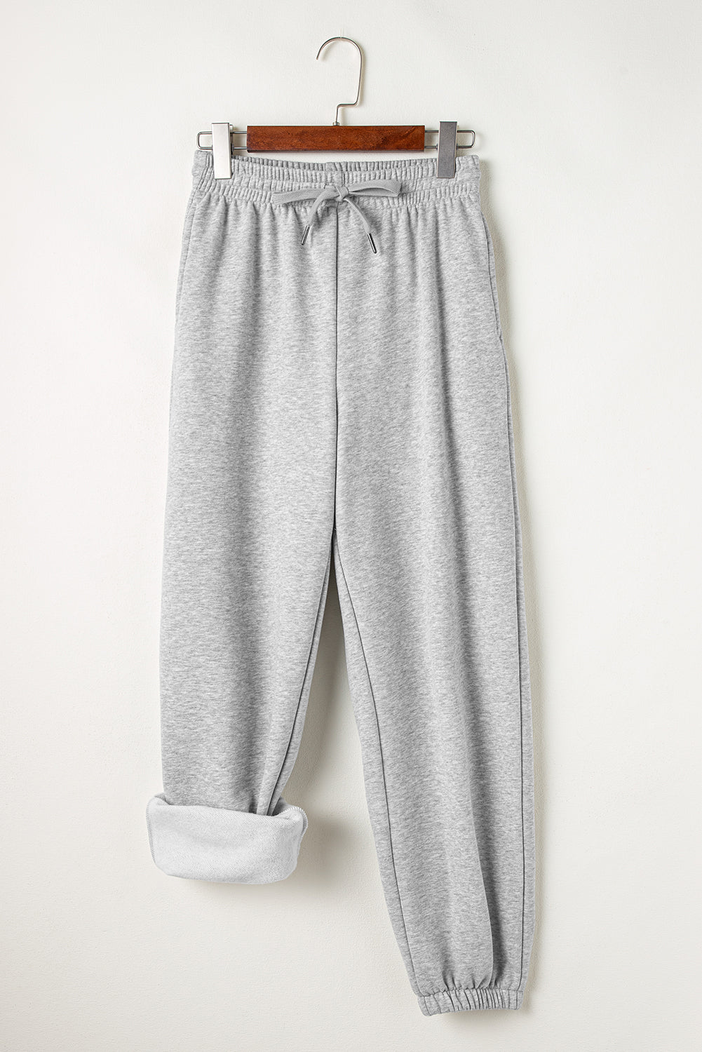 Light Grey Solid Color Fleece Lined Drawstring Waist Joggers Pants & Culotte JT's Designer Fashion