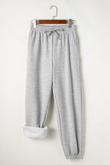 Light Grey Solid Color Fleece Lined Drawstring Waist Joggers Pants & Culotte JT's Designer Fashion