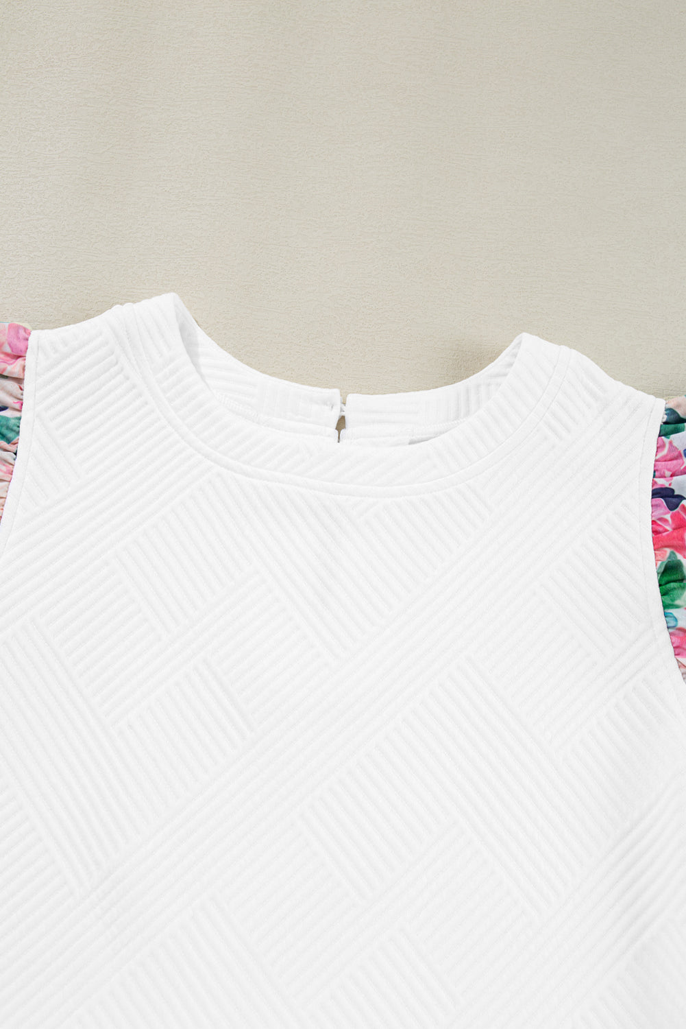 White Abstract Print Tiered Ruffled Sleeve Textured Knit Top Blouses & Shirts JT's Designer Fashion
