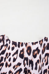 Brown Leopard Tied Front Keyhole Puff Short Sleeve Mini Dress Mini Dresses JT's Designer Fashion