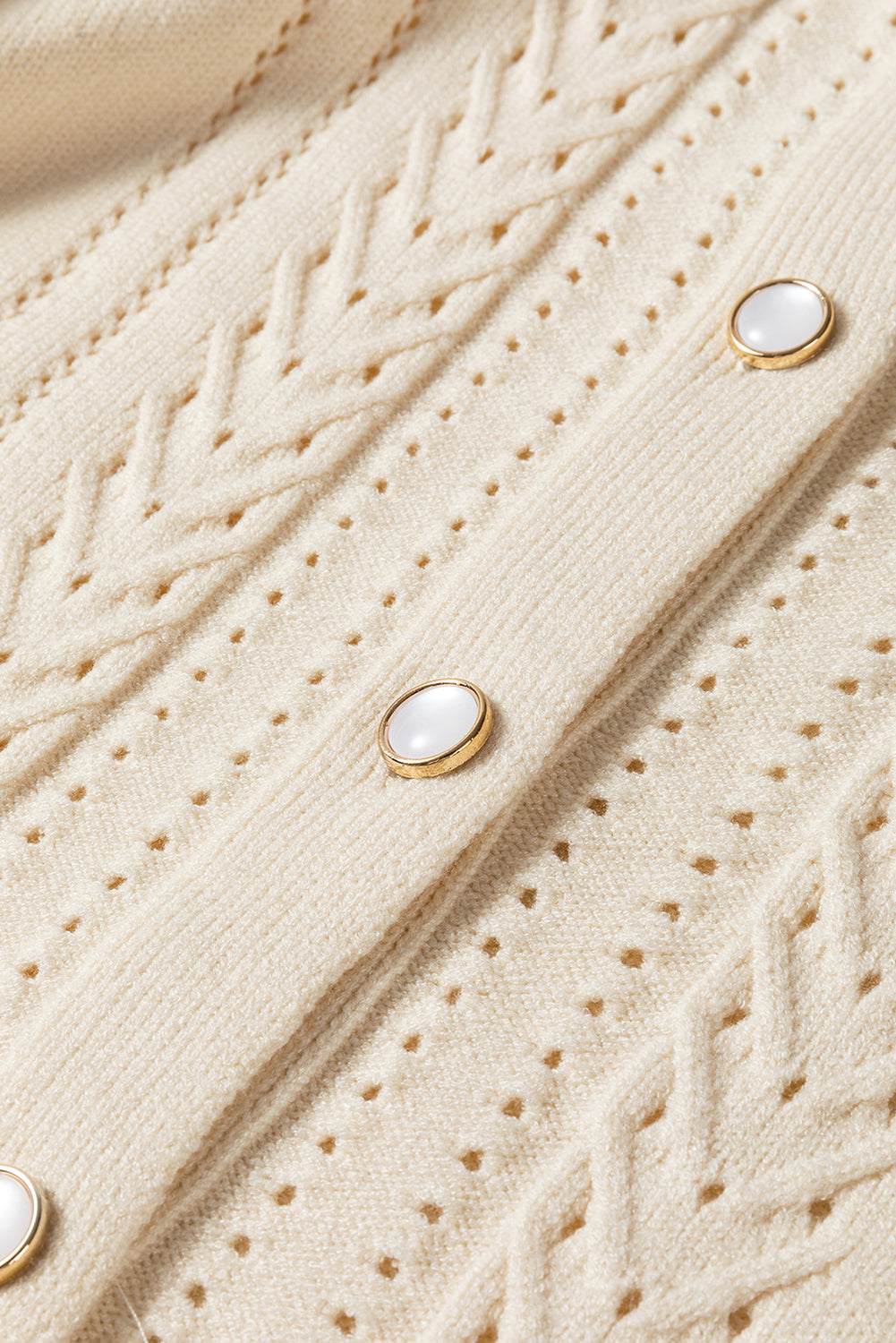 Apricot Pleated Sleeve Hollow Detail Button Sweater Cardigan Cardigans JT's Designer Fashion