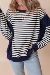 White Stripe Color Block Exposed Seam Loose Fit Sweatshirt Sweatshirts & Hoodies JT's Designer Fashion