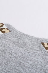 Gray Round Neck Leopard Long Sleeve Top Long Sleeve Tops JT's Designer Fashion