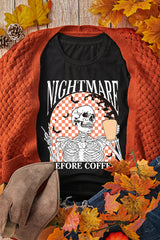 Black Nightmare Before Coffee Skull Checkerboard Graphic Halloween Tee Graphic Tees JT's Designer Fashion