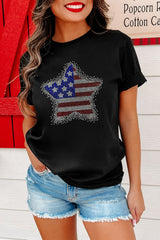 Black Flag Inspired Rhinestone Star Graphic T Shirt Graphic Tees JT's Designer Fashion