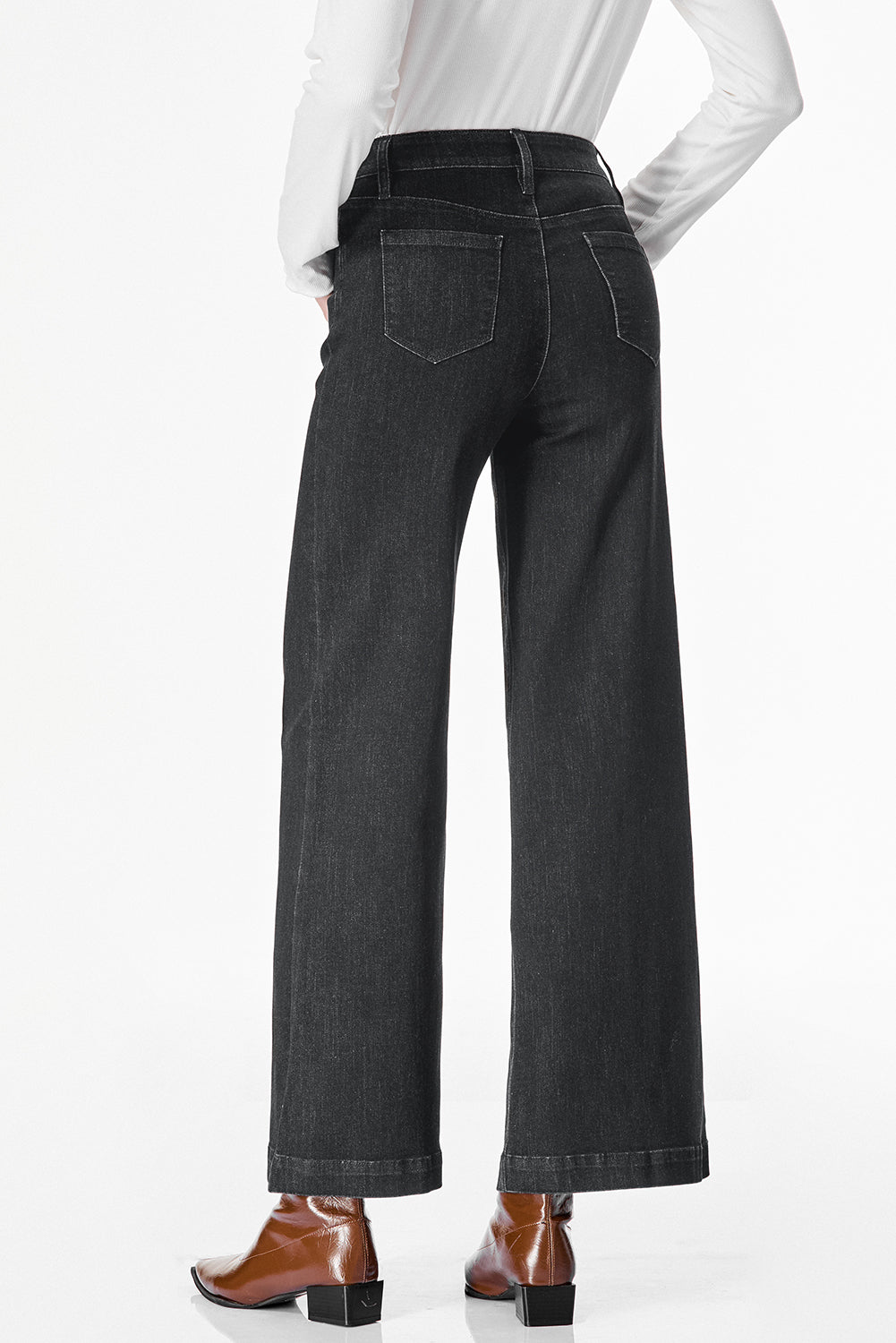 Black Plain Seam Detail Flared Bottom Ankle Length Jeans Jeans JT's Designer Fashion