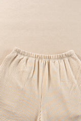 Parchment Corded Knit Long Sleeve Top and High Waist Shorts Set Short Sets JT's Designer Fashion