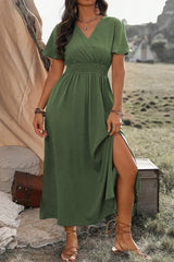 Four Leaf Clover Surplice Neckline Shirred High Waist Plus Size Maxi Dress Plus Size Maxi Dresses JT's Designer Fashion
