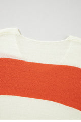 Orange Stripe Loose Color Block Drop Shoulder Bubble Sleeve Sweater Sweaters JT's Designer Fashion