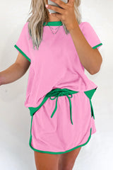 Bonbon Colorblock Edge Drop Shoulder T Shirt and Skort 2Pcs Set Short Sets JT's Designer Fashion