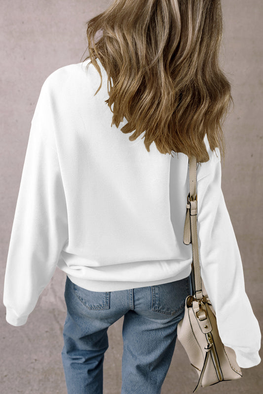 White Solid Loose Crew Neck Fleece Sweatshirt Sweatshirts & Hoodies JT's Designer Fashion