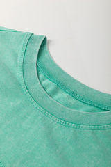 Mint Green Mineral Wash Flower Patchwork Mini T Shirt Dress T Shirt Dresses JT's Designer Fashion