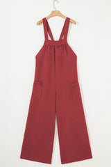 Red Clay Knotted Back Strap Cotton Bib Jumpsuit Jumpsuits & Rompers JT's Designer Fashion