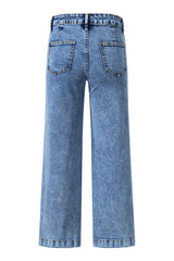 Blue Chic Patch Pocket Straight Leg Loose Jeans Jeans JT's Designer Fashion