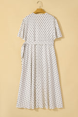 Khaki Polka Dot Surplice V Neck Tied Waist Flutter Sleeve Flowy Plus Size Midi Dress Plus Size Midi Dresses JT's Designer Fashion