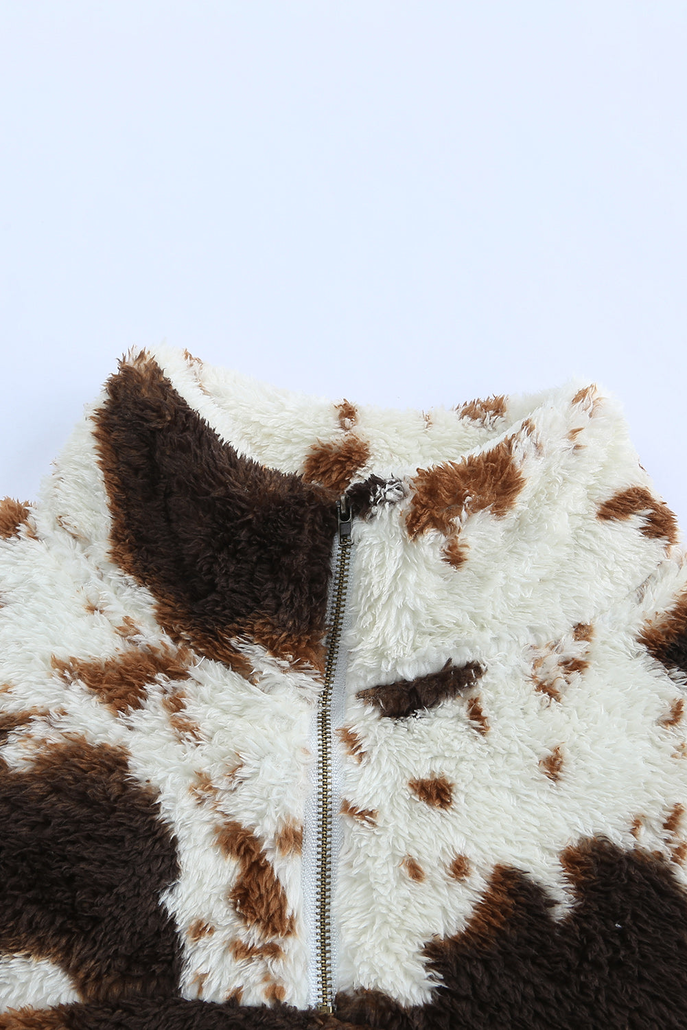Zip Collar Cow Print Fleece Sweatshirt Sweatshirts & Hoodies JT's Designer Fashion