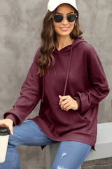 Red Dahlia Waffle Knit Fleece Lined High Low Oversized Hoodie Sweatshirts & Hoodies JT's Designer Fashion