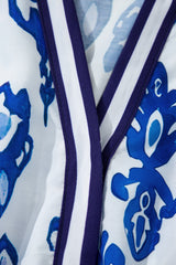 Blue Floral Puff Short Sleeve V Neck High Waist Maxi Dress Floral Dresses JT's Designer Fashion