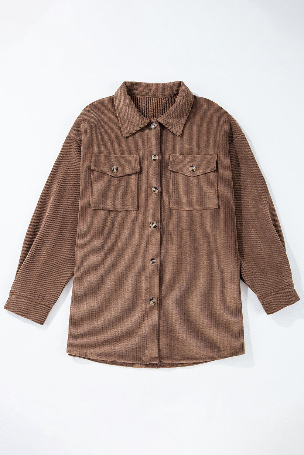 Chestnut Corduroy Flap Pocket Button Up Shacket Jackets JT's Designer Fashion