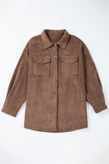 Chestnut Corduroy Flap Pocket Button Up Shacket Jackets JT's Designer Fashion
