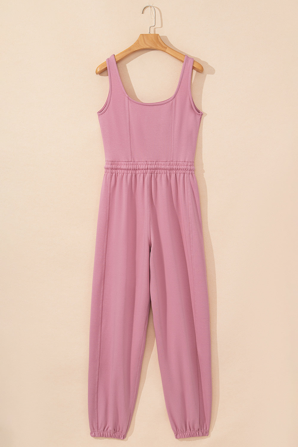 Light Pink Lace-up Elastic Waist Sleeveless Square Neck Jumpsuit Bottoms JT's Designer Fashion